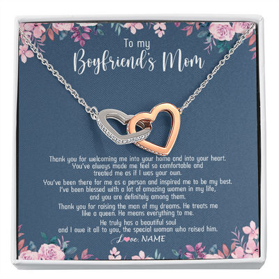 Interlocking Hearts Necklace | Personalized To My Boyfriend's Mom Necklace Thank You For Welcoming Me Boyfriends Mom Mother's Day Birthday Pendant Jewelry Customized Gift Box Message Card | siriusteestore