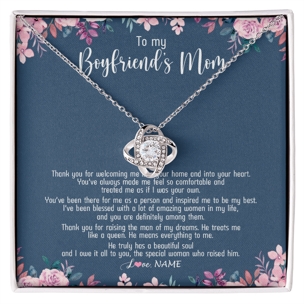 Love Knot Necklace | Personalized To My Boyfriend's Mom Necklace Thank You For Welcoming Me Boyfriends Mom Mother's Day Birthday Pendant Jewelry Customized Gift Box Message Card | siriusteestore