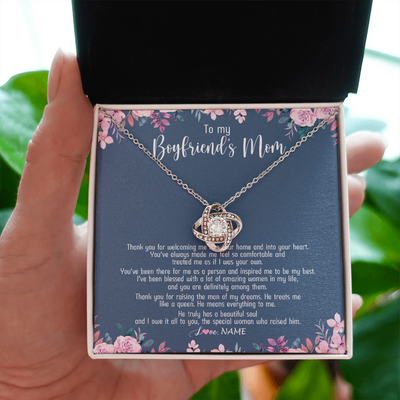 Love Knot Necklace | Personalized To My Boyfriend's Mom Necklace Thank You For Welcoming Me Boyfriends Mom Mother's Day Birthday Pendant Jewelry Customized Gift Box Message Card | siriusteestore