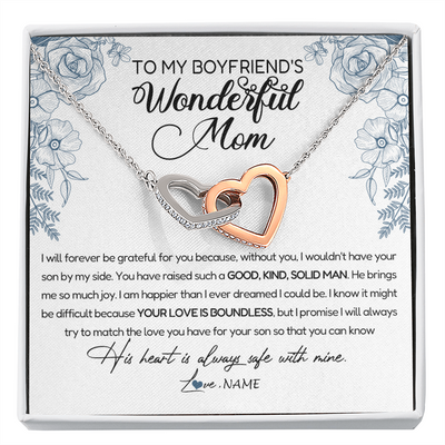 Interlocking Hearts Necklace | Personalized To My Boyfriend's Mom Necklace You Have Raised A Solid Man Boyfriends Mom Mother's Day Birthday Pendant Jewelry Customized Gift Box Message Card | siriusteestore