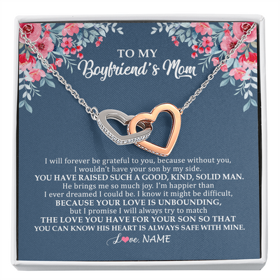 Interlocking Hearts Necklace | Personalized To My Boyfriend's Mom Necklace from Daugter I Will Forever Be Grateful Mother In Law Jewelry Birthday Wedding Christmas Customized Message Card | siriusteestore