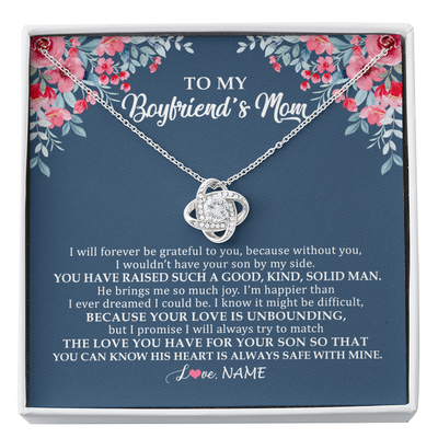 Love Knot Necklace | Personalized To My Boyfriend's Mom Necklace from Daugter I Will Forever Be Grateful Mother In Law Jewelry Birthday Wedding Christmas Customized Message Card | siriusteestore