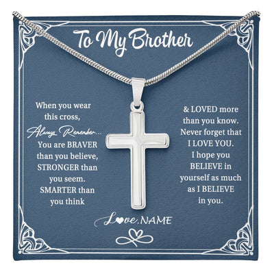 Stainless Cross Necklace | Personalized To My Brother Necklace From Sister Father When Your Wear This Always Remember Brother Birthday Christmas Customized Gift Box Message Card | siriusteestore