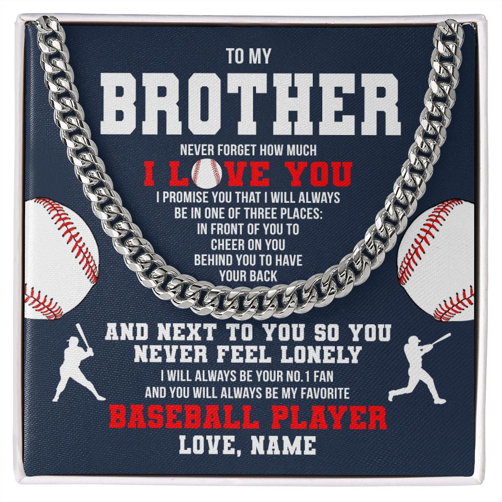 Cuban Link Chain Necklace | Personalized To My Brother Necklace From Sister Never Forget I Love You Baseball Brother Birthday Christmas Customized Gift Box Message Card | siriusteestore