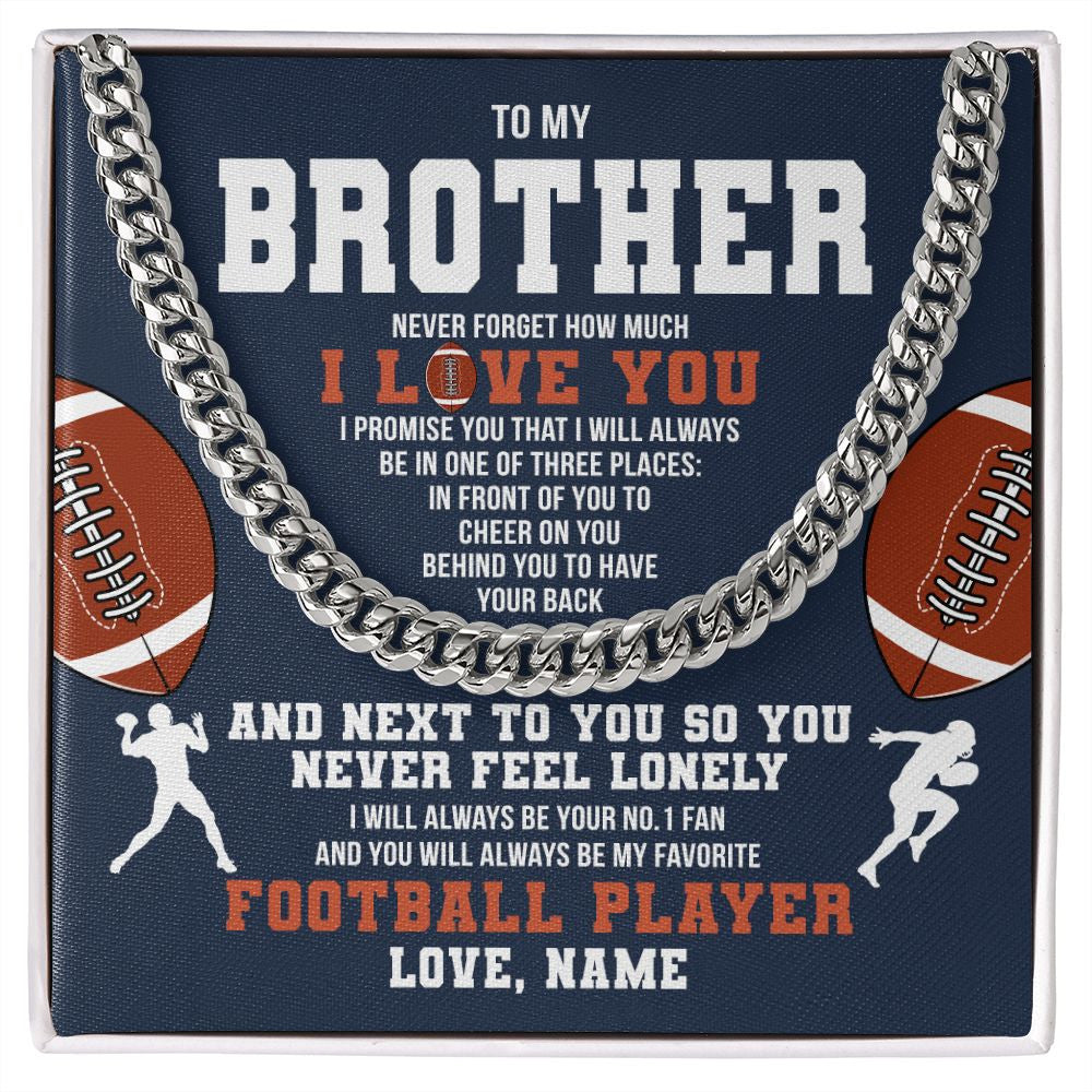 Cuban Link Chain Necklace | Personalized To My Brother Necklace From Sister Never Forget I Love You Football Brother Birthday Christmas Customized Gift Box Message Card | siriusteestore