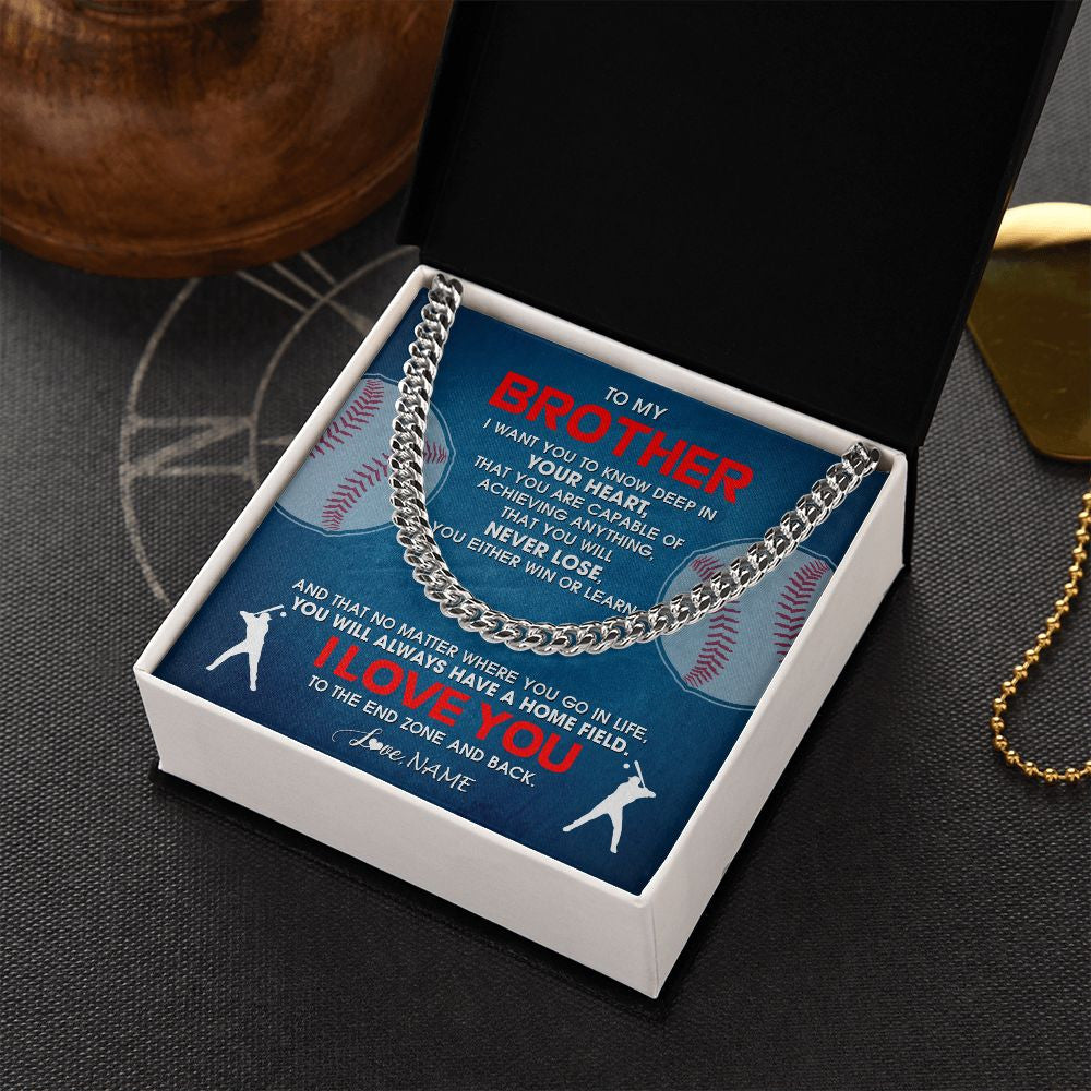 Cuban Link Chain Necklace | Personalized To My Brother Necklace From Sister Never Lose Baseball Brother Birthday Graduation Christmas Customized Gift Box Message Card | siriusteestore