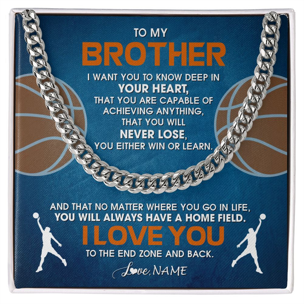 Cuban Link Chain Necklace | Personalized To My Brother Necklace From Sister Never Lose Basketball Brother Birthday Graduation Christmas Customized Gift Box Message Card | siriusteestore