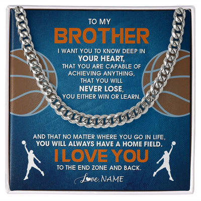 Cuban Link Chain Necklace | Personalized To My Brother Necklace From Sister Never Lose Basketball Brother Birthday Graduation Christmas Customized Gift Box Message Card | siriusteestore