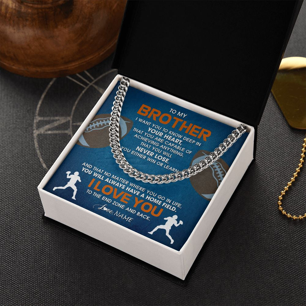 Cuban Link Chain Necklace | Personalized To My Brother Necklace From Sister Never Lose Football Brother Birthday Graduation Christmas Customized Gift Box Message Card | siriusteestore