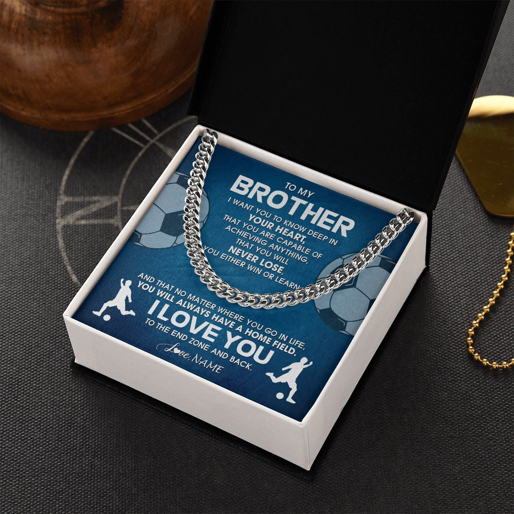 Cuban Link Chain Necklace | Personalized To My Brother Necklace From Sister Never Lose Soccer Brother Birthday Graduation Christmas Customized Gift Box Message Card | siriusteestore