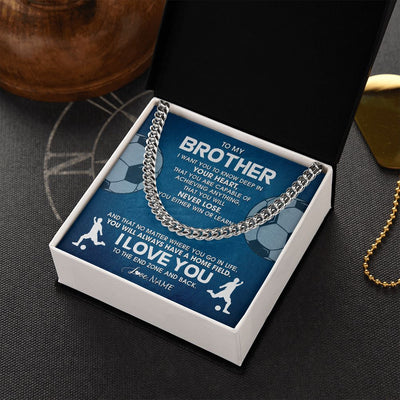 Cuban Link Chain Necklace | Personalized To My Brother Necklace From Sister Never Lose Soccer Brother Birthday Graduation Christmas Customized Gift Box Message Card | siriusteestore