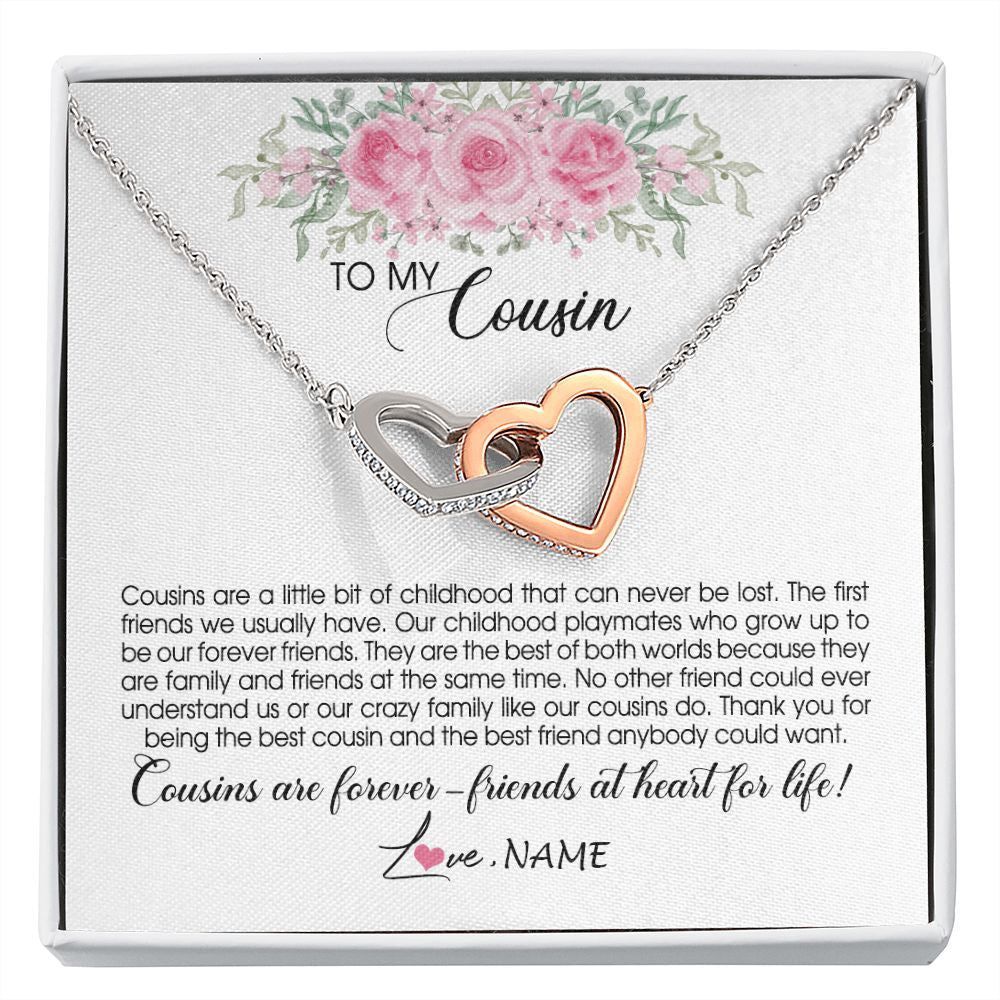 Interlocking Hearts Necklace | Personalized To My Cousin Necklace Cousins Are Forever Friends At Heart For Life Jewelry Birthday Graduation Christmas Customized Gift Box Message Card | siriusteestore