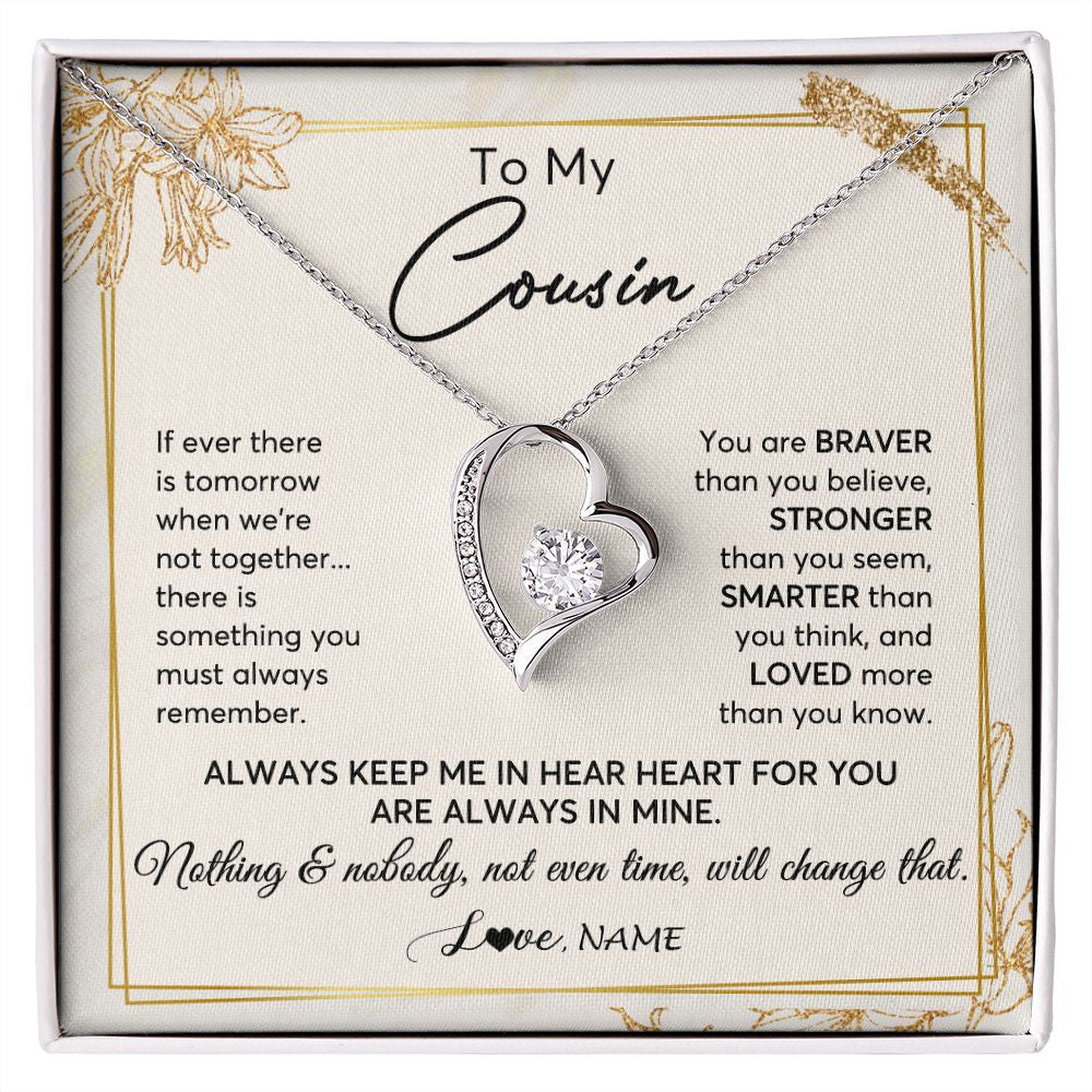 Forever Love Necklace | Personalized To My Cousin Necklace From Family Always Keep Me In Your Heart Cousin Birthday Graduation Christmas Customized Gift Box Message Card | siriusteestore