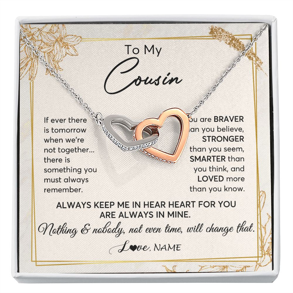 Interlocking Hearts Necklace | Personalized To My Cousin Necklace From Family Always Keep Me In Your Heart Cousin Birthday Graduation Christmas Customized Gift Box Message Card | siriusteestore