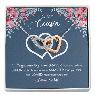 Interlocking Hearts Necklace | Personalized To My Cousin Necklace From Family Braver Stronger Smarter Loved Cousin Pendant Jewelry Birthday Graduation Christmas Customized Message Card | siriusteestore