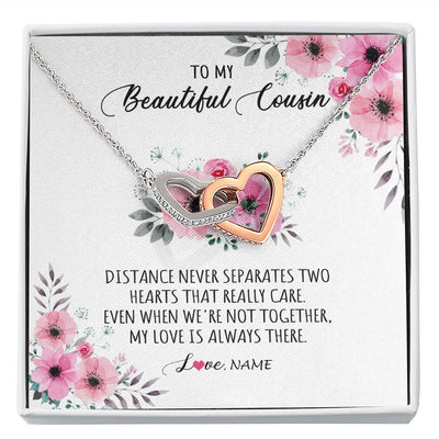 Interlocking Hearts Necklace | Personalized To My Cousin Necklace From Family My Love Is Always There Cousin Jewelry Birthday Graduation Christmas Customized Gift Box Message Card | siriusteestore