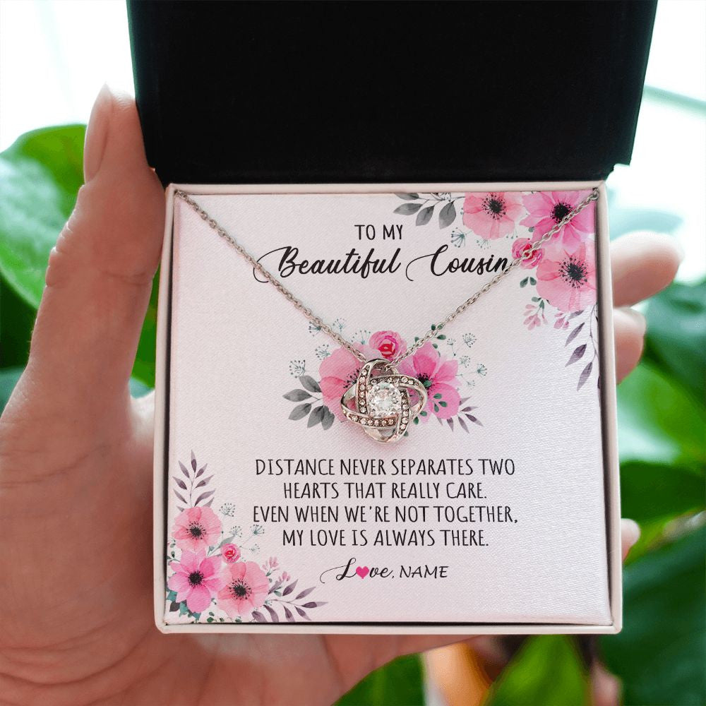 Love Knot Necklace | Personalized To My Cousin Necklace From Family My Love Is Always There Cousin Jewelry Birthday Graduation Christmas Customized Gift Box Message Card | siriusteestore