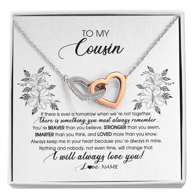 Interlocking Hearts Necklace | Personalized To My Cousin Necklace From Family Not Even Time Floral Niece Birthday Graduation Christmas Customized Message Card | siriusteestore