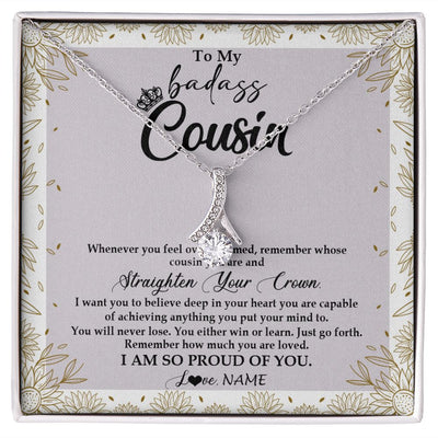 Alluring Beauty Necklace | Personalized To My Cousin Necklace From Family Straighten Your Crown Cousin Birthday Christmas Graduation Jewelry Customized Gift Box Message Card | siriusteestore