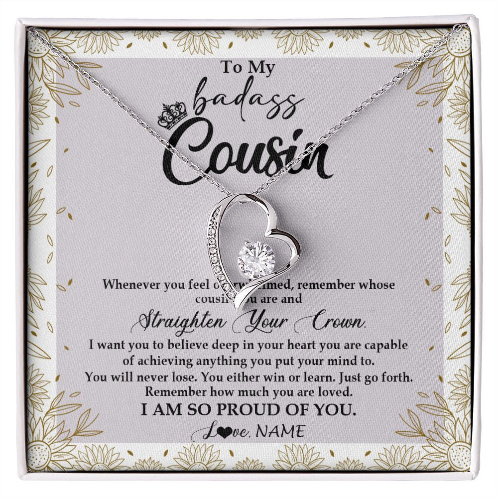 Forever Love Necklace | Personalized To My Cousin Necklace From Family Straighten Your Crown Cousin Birthday Christmas Graduation Jewelry Customized Gift Box Message Card | siriusteestore