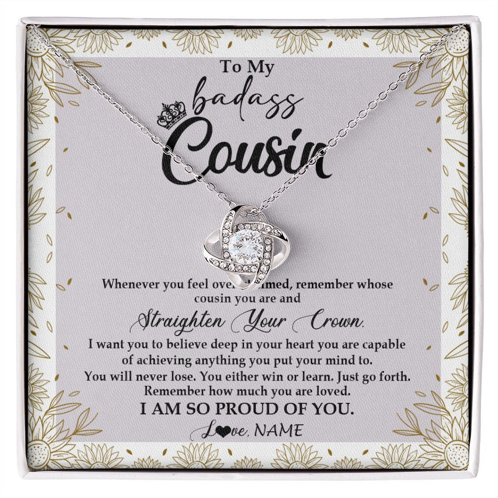 Love Knot Necklace | Personalized To My Cousin Necklace From Family Straighten Your Crown Cousin Birthday Christmas Graduation Jewelry Customized Gift Box Message Card | siriusteestore