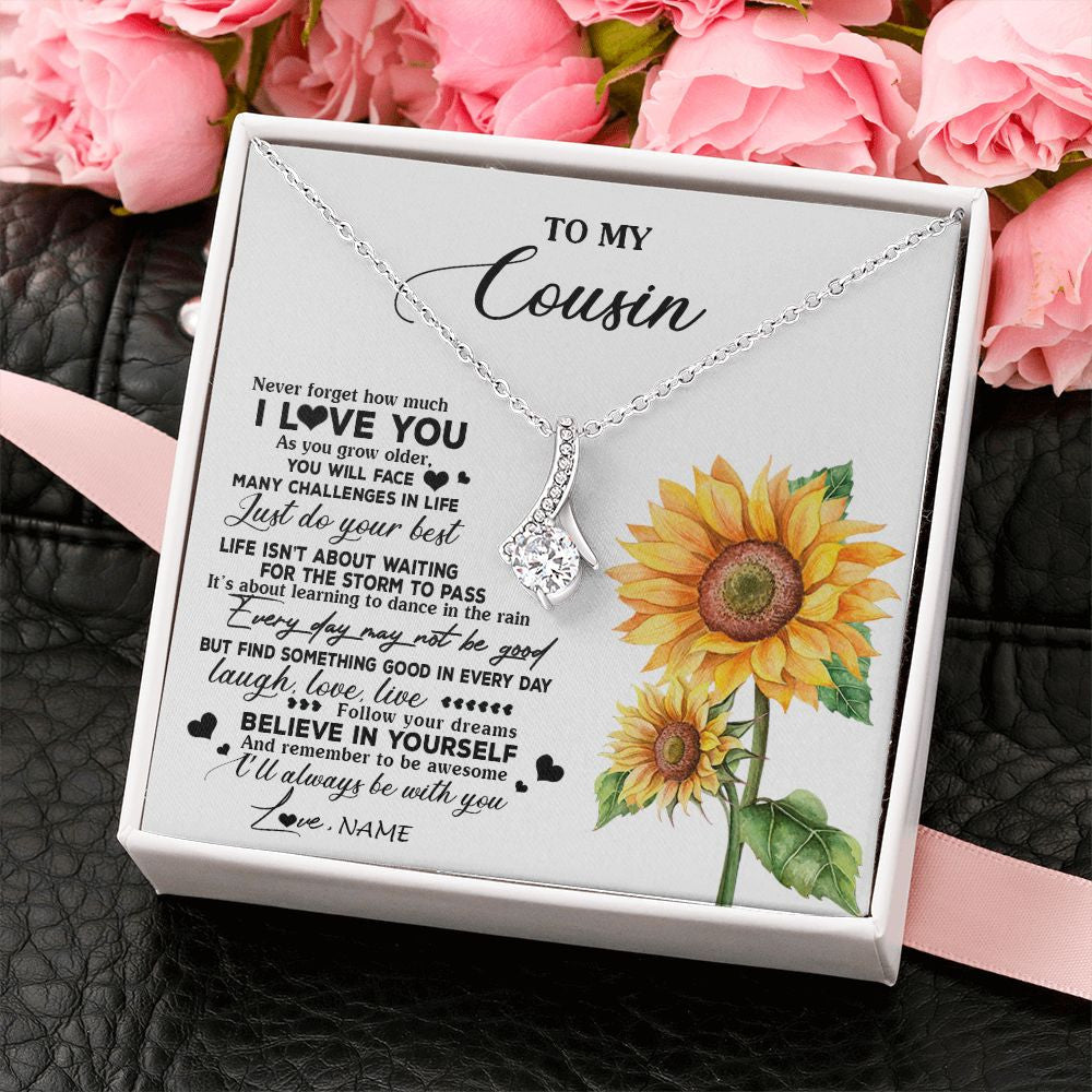 Alluring Beauty Necklace | Personalized To My Cousin Necklace From Family Sunflower Wood Laugh Love Live Cousin Birthday Graduation Christmas Customized Gift Box Message Card | siriusteestore