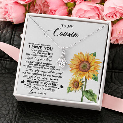 Alluring Beauty Necklace | Personalized To My Cousin Necklace From Family Sunflower Wood Laugh Love Live Cousin Birthday Graduation Christmas Customized Gift Box Message Card | siriusteestore