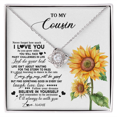 Love Knot Necklace | Personalized To My Cousin Necklace From Family Sunflower Wood Laugh Love Live Cousin Birthday Graduation Christmas Customized Gift Box Message Card | siriusteestore