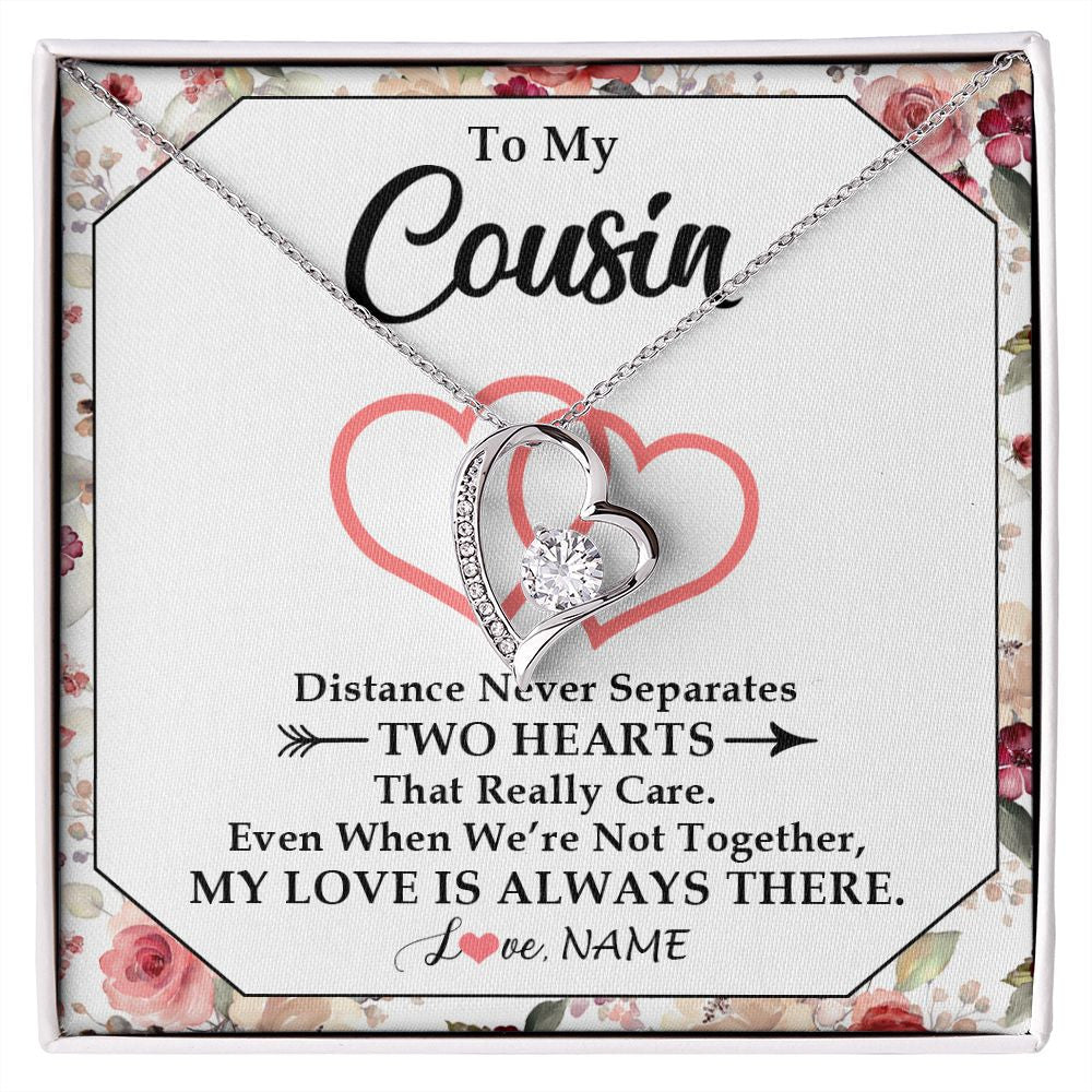 Forever Love Necklace | Personalized To My Cousin Necklace From Family Two Hearts Together Cousin Birthday Graduation Christmas Jewelry Customized Gift Box Message Card | siriusteestore
