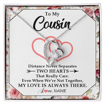 Forever Love Necklace | Personalized To My Cousin Necklace From Family Two Hearts Together Cousin Birthday Graduation Christmas Jewelry Customized Gift Box Message Card | siriusteestore