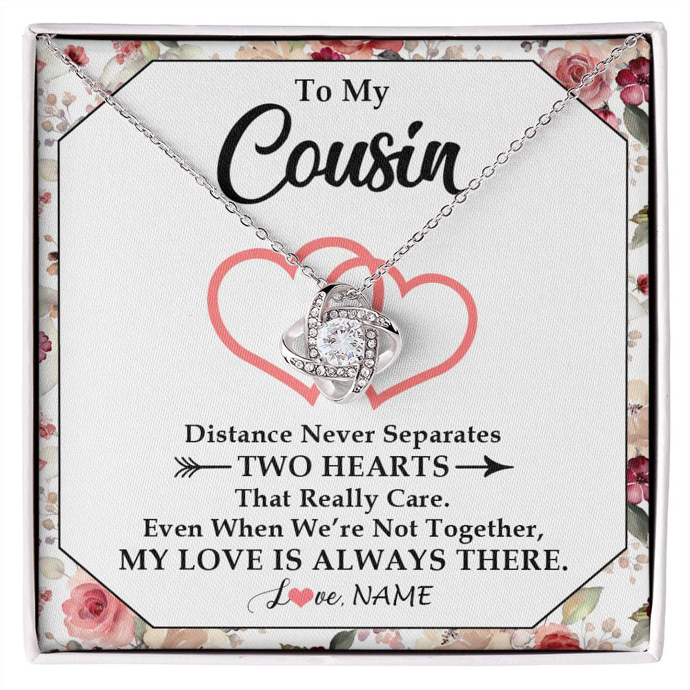 Love Knot Necklace | Personalized To My Cousin Necklace From Family Two Hearts Together Cousin Birthday Graduation Christmas Jewelry Customized Gift Box Message Card | siriusteestore