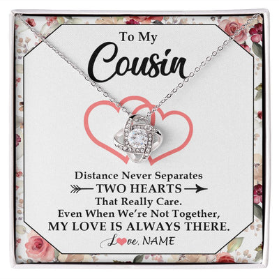 Love Knot Necklace | Personalized To My Cousin Necklace From Family Two Hearts Together Cousin Birthday Graduation Christmas Jewelry Customized Gift Box Message Card | siriusteestore
