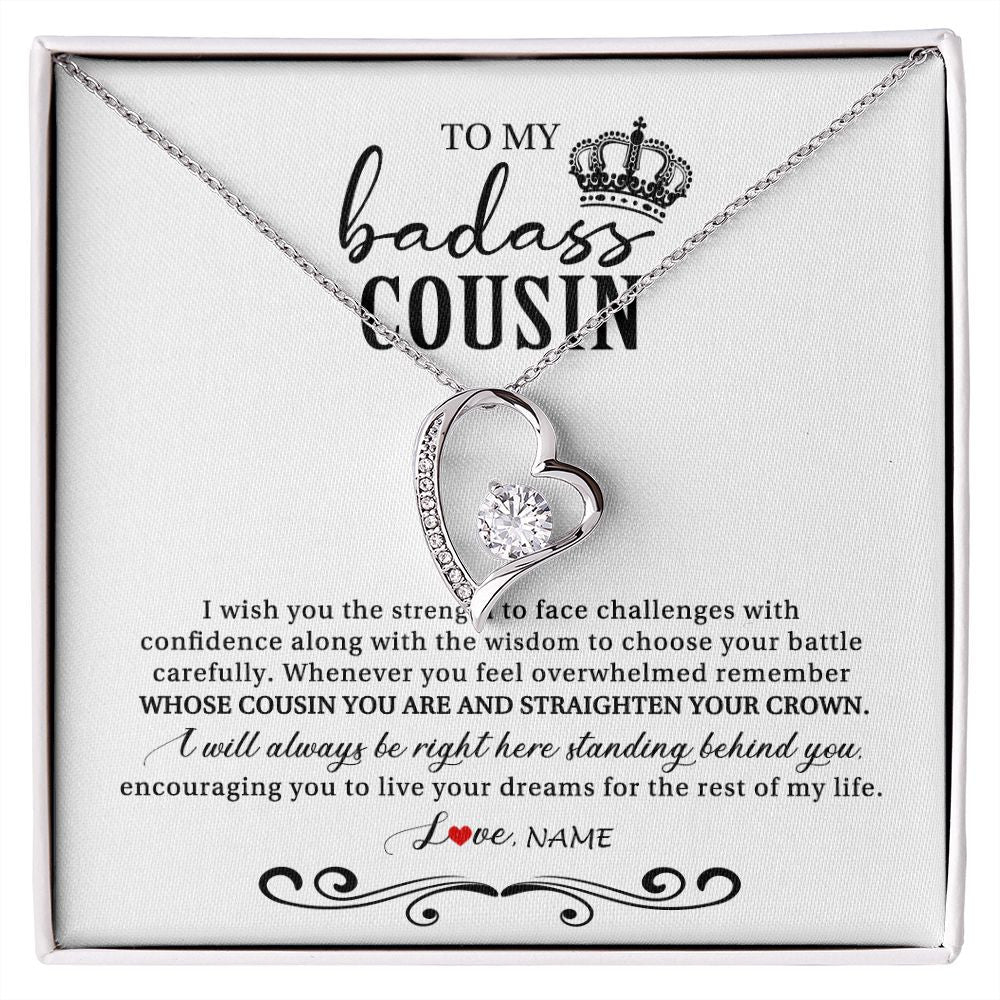 Forever Love Necklace | Personalized To My Cousin Necklace From Family Wish You The Strength Cousin Birthday Christmas Graduation Jewelry Customized Gift Box Message Card | siriusteestore