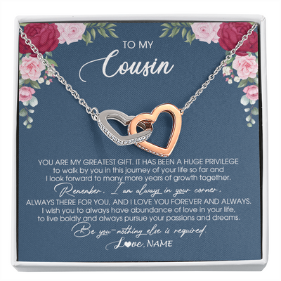 Interlocking Hearts Necklace | Personalized To My Cousin Necklace From Family You Are My Greatest Gift Cousin Birthday Christmas Customized Jewelry Gift Box Message Card | siriusteestore