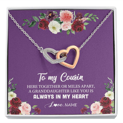 Interlocking Hearts Necklace | Personalized To My Cousin Necklace From Family You Is Always In My Heart Cousin Jewelry Birthday Christmas Graduation Customized Gift Box Message Card | siriusteestore