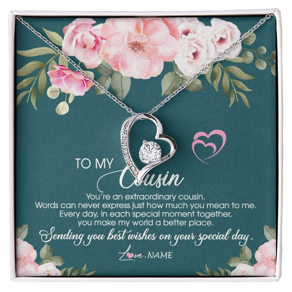 Forever Love Necklace | Personalized To My Cousin Necklace Jewelry Best Cousin Ever You're An Extraordinary Cousin Women Birthday Graduation Christmas Customized Message Card | siriusteestore