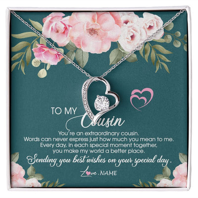Forever Love Necklace | Personalized To My Cousin Necklace Jewelry Best Cousin Ever You're An Extraordinary Cousin Women Birthday Graduation Christmas Customized Message Card | siriusteestore