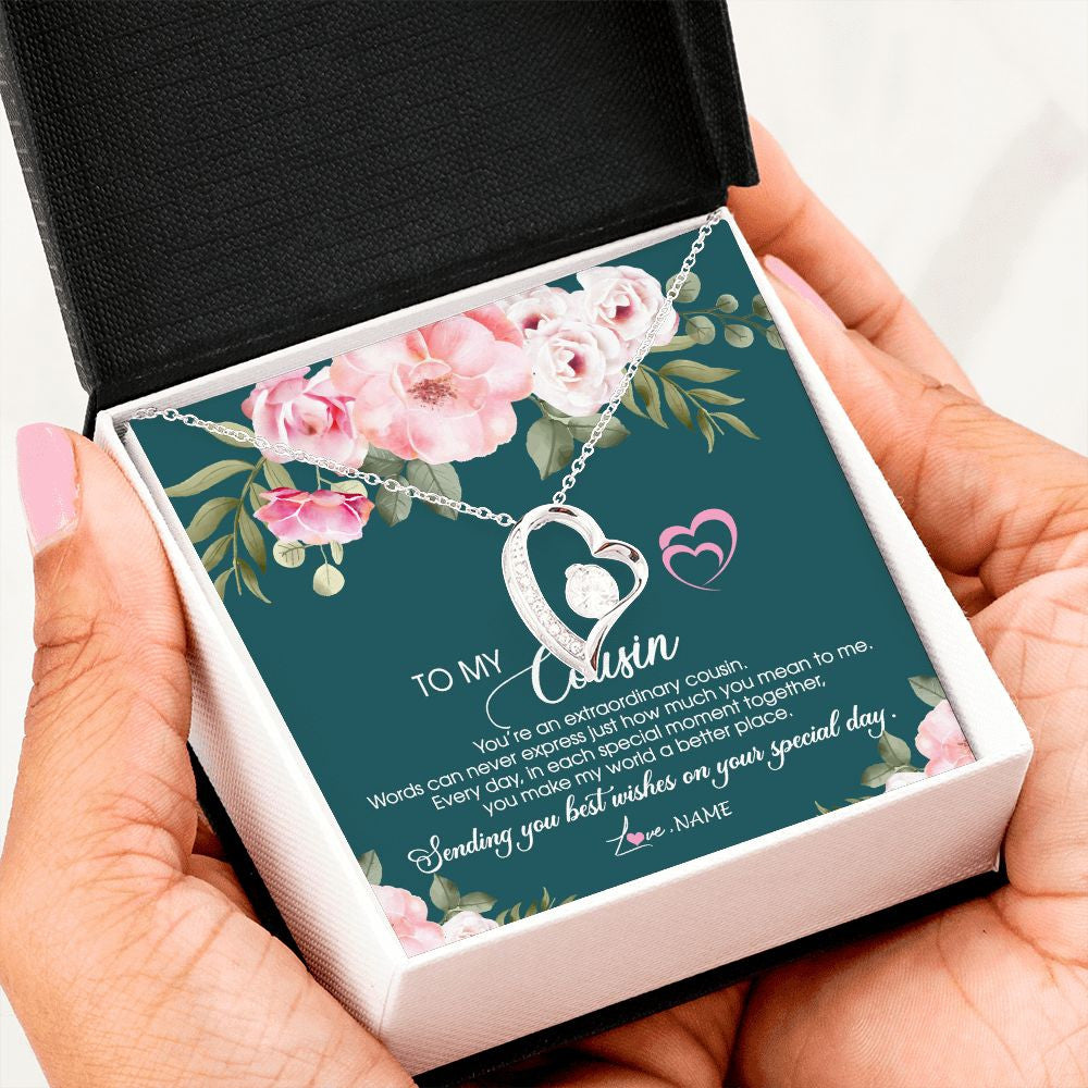 Forever Love Necklace | Personalized To My Cousin Necklace Jewelry Best Cousin Ever You're An Extraordinary Cousin Women Birthday Graduation Christmas Customized Message Card | siriusteestore