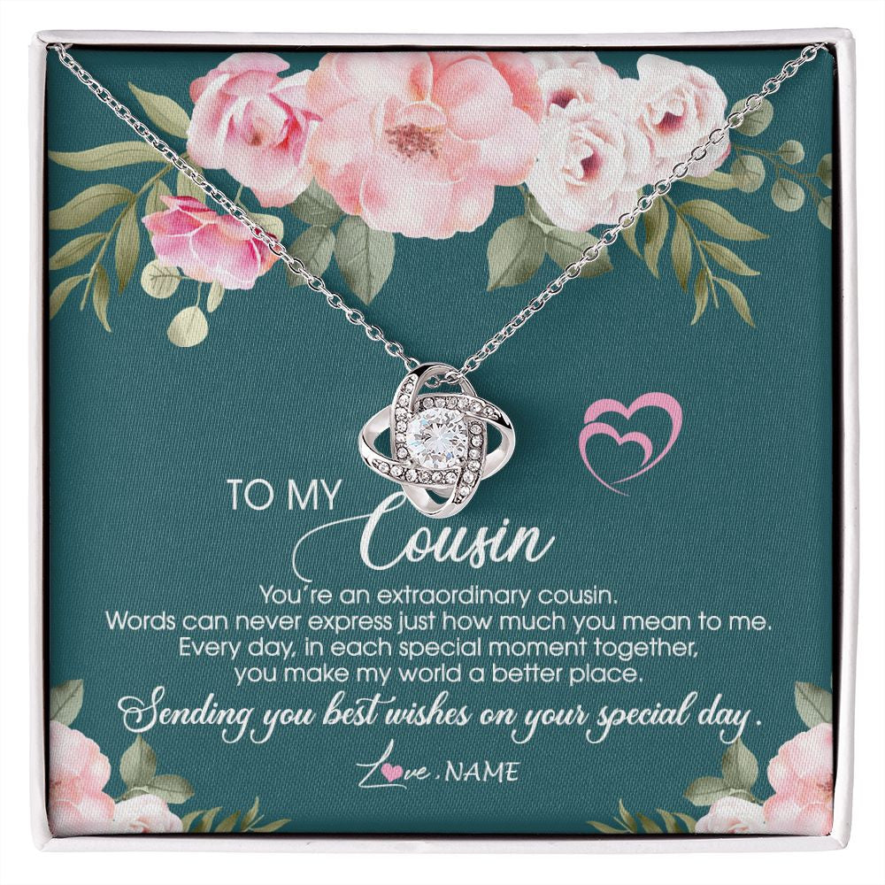 Love Knot Necklace | Personalized To My Cousin Necklace Jewelry Best Cousin Ever You're An Extraordinary Cousin Women Birthday Graduation Christmas Customized Message Card | siriusteestore
