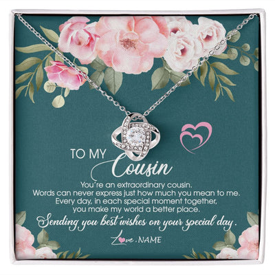 Love Knot Necklace | Personalized To My Cousin Necklace Jewelry Best Cousin Ever You're An Extraordinary Cousin Women Birthday Graduation Christmas Customized Message Card | siriusteestore