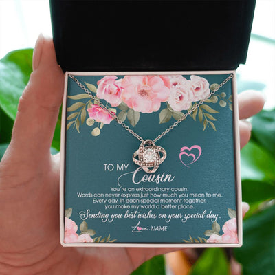 Love Knot Necklace | Personalized To My Cousin Necklace Jewelry Best Cousin Ever You're An Extraordinary Cousin Women Birthday Graduation Christmas Customized Message Card | siriusteestore