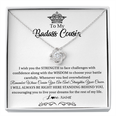 Love Knot Necklace | Personalized To My Cousin Necklace Straighten Your Crown Cousin Pendant Jewelry Birthday Graduation Christmas CCustomized Gift Box Message Card | siriusteestore