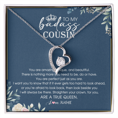 Forever Love Necklace | Personalized To My Cousin Necklace Straighten Your Crown Cousin Queen Pendant Jewelry Birthday Graduation Christmas Customized Gift Box Message Card | siriusteestore