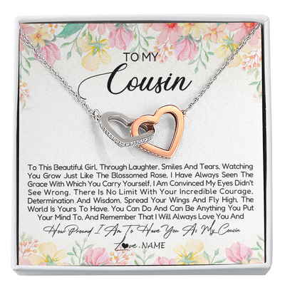 Interlocking Hearts Necklace | Personalized To My Cousin Necklace To This Beautiful Girl Cousin Pendant Jewelry Birthday Graduation Christmas CCustomized Gift Box Message Card | siriusteestore