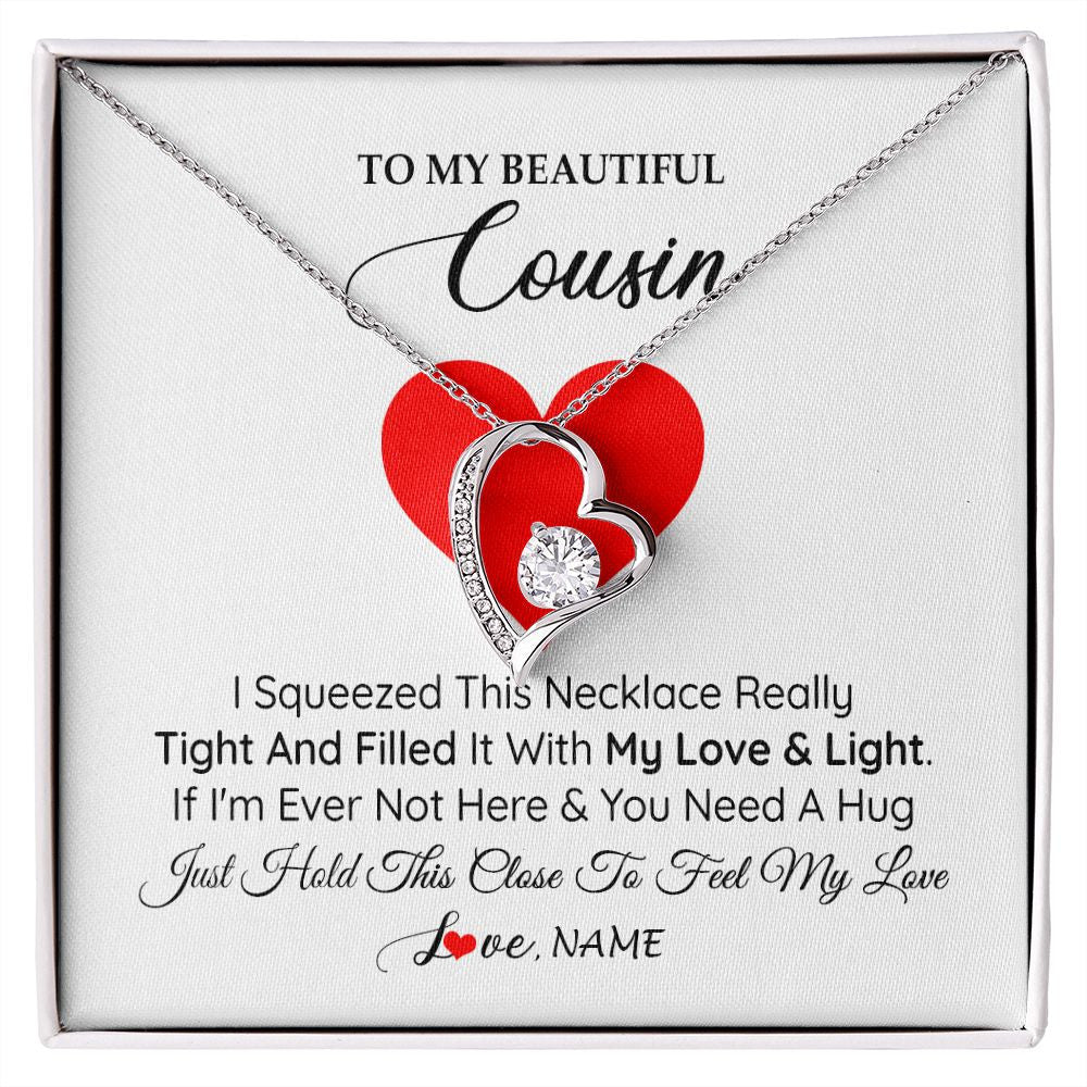 Forever Love Necklace | Personalized To My Cousin Necklace from Family I Squeezed This Necklace Cousin Birthday Graduation Christmas Customized Gift Box Message Card | siriusteestore