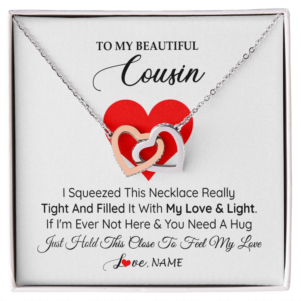 Interlocking Hearts Necklace | Personalized To My Cousin Necklace from Family I Squeezed This Necklace Cousin Birthday Graduation Christmas Customized Gift Box Message Card | siriusteestore