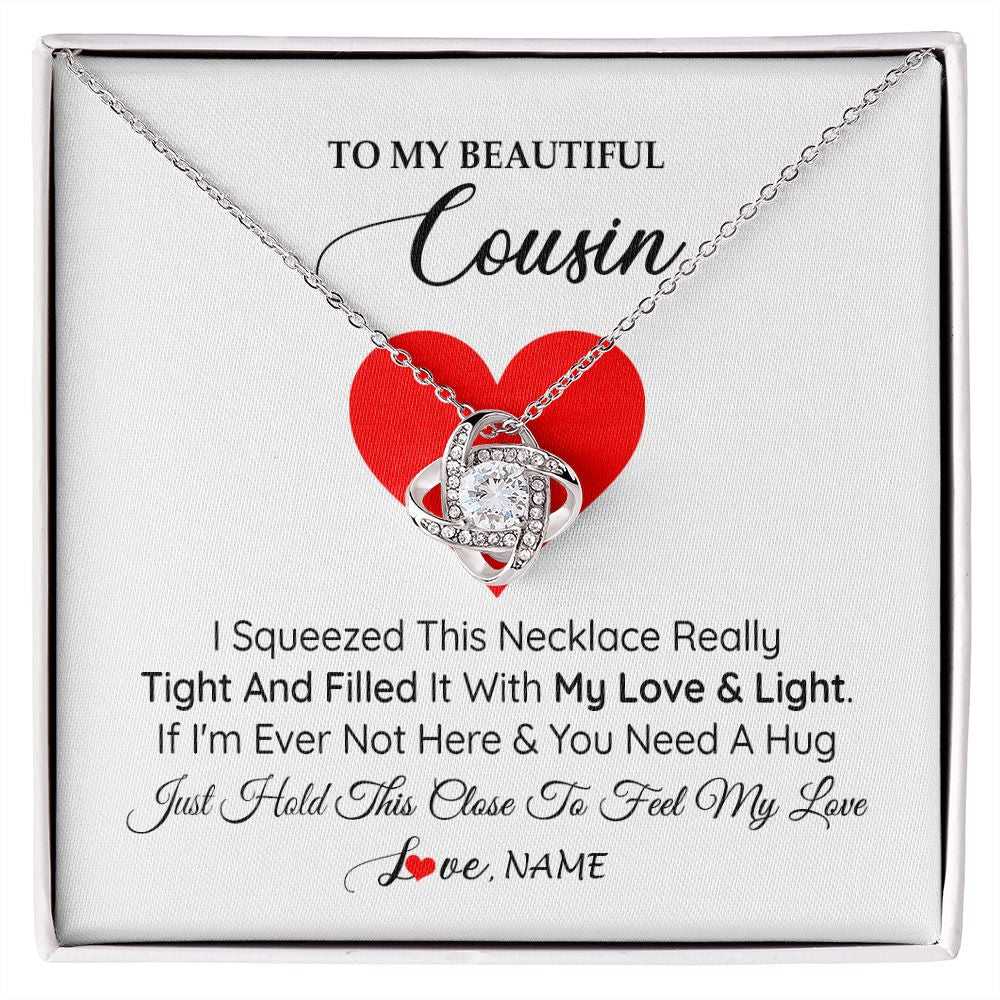 Love Knot Necklace | Personalized To My Cousin Necklace from Family I Squeezed This Necklace Cousin Birthday Graduation Christmas Customized Gift Box Message Card | siriusteestore