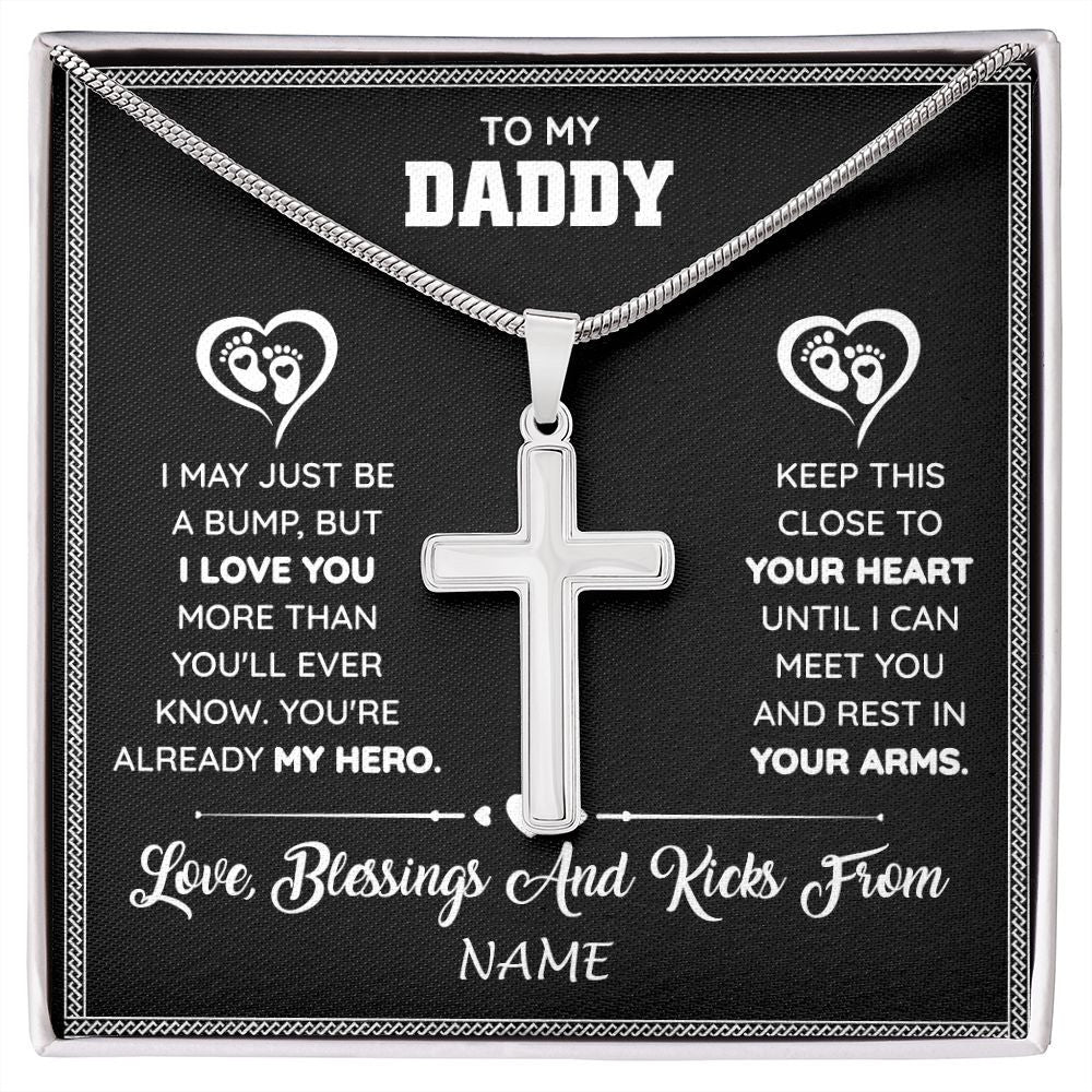 Stainless Cross Necklace | Personalized To My Daddy Necklace Pregnancy Announcement For Dad To Be Baby Shower First Time Parents New Dad Fathers Day Customized Gift Box Message Card | siriusteestore