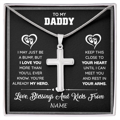 Stainless Cross Necklace | Personalized To My Daddy Necklace Pregnancy Announcement For Dad To Be Baby Shower First Time Parents New Dad Fathers Day Customized Gift Box Message Card | siriusteestore