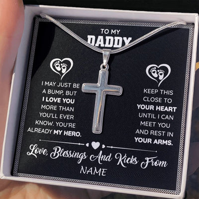 Stainless Cross Necklace | Personalized To My Daddy Necklace Pregnancy Announcement For Dad To Be Baby Shower First Time Parents New Dad Fathers Day Customized Gift Box Message Card | siriusteestore